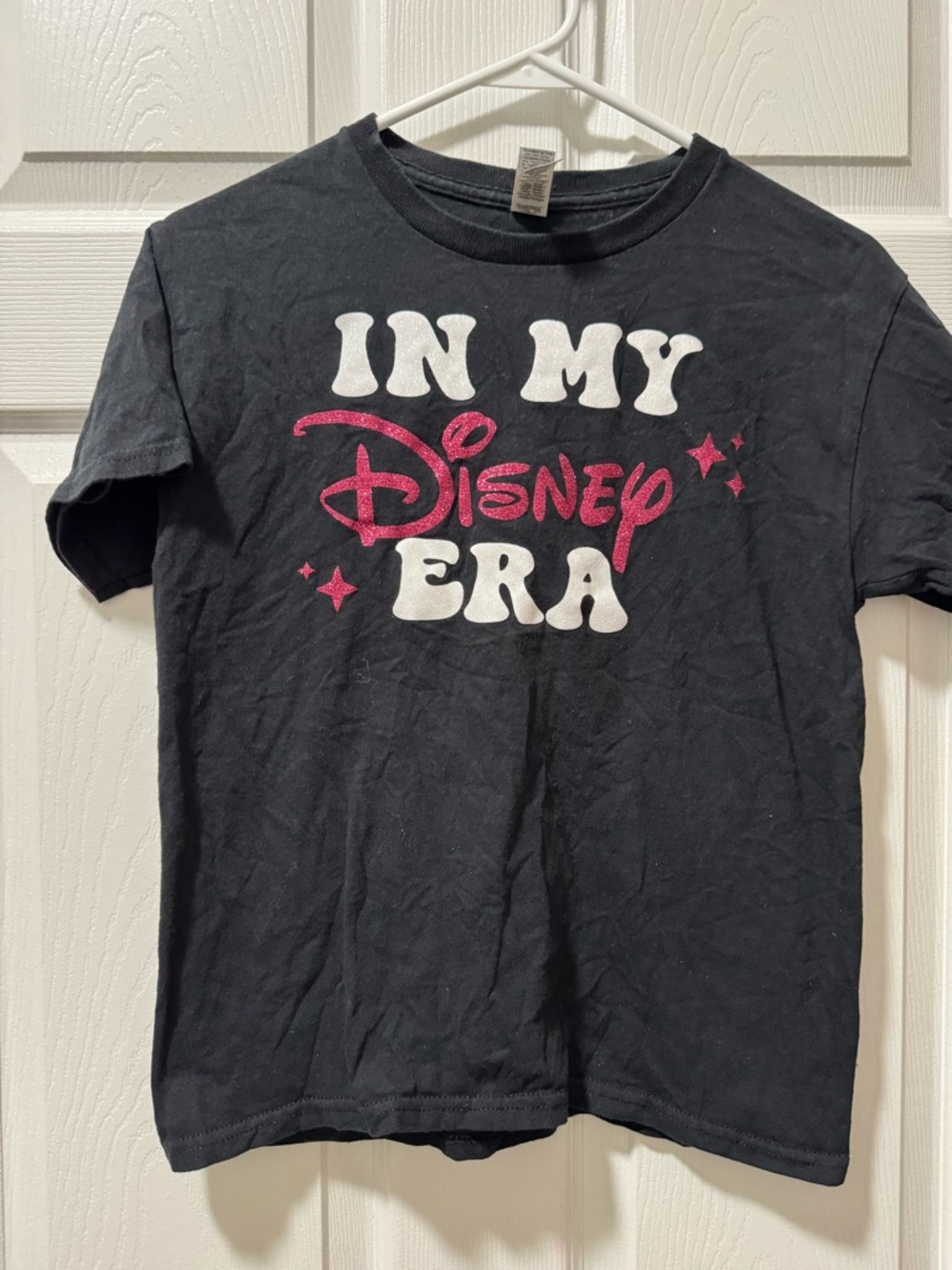 Gildan Black Kids Tee with Pink & White Disney